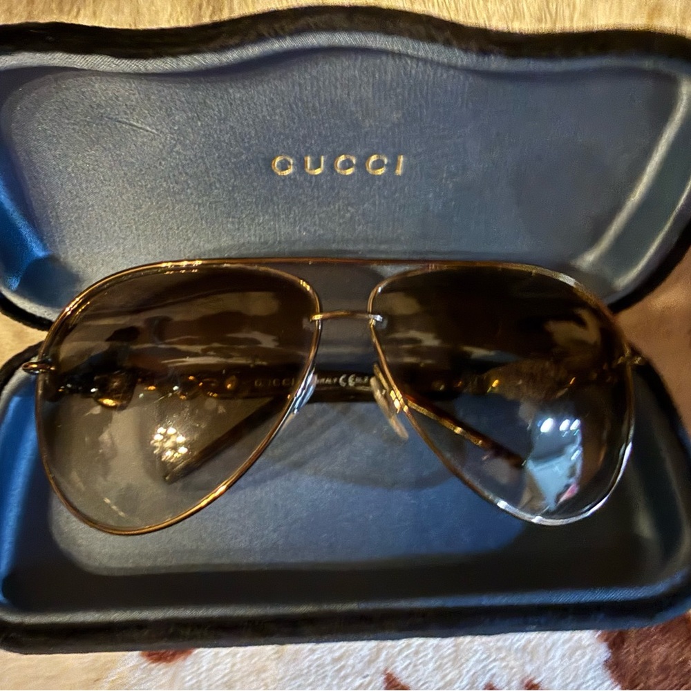 Gucci Aviator Sunglasses Gold Frame with Brown Lenses